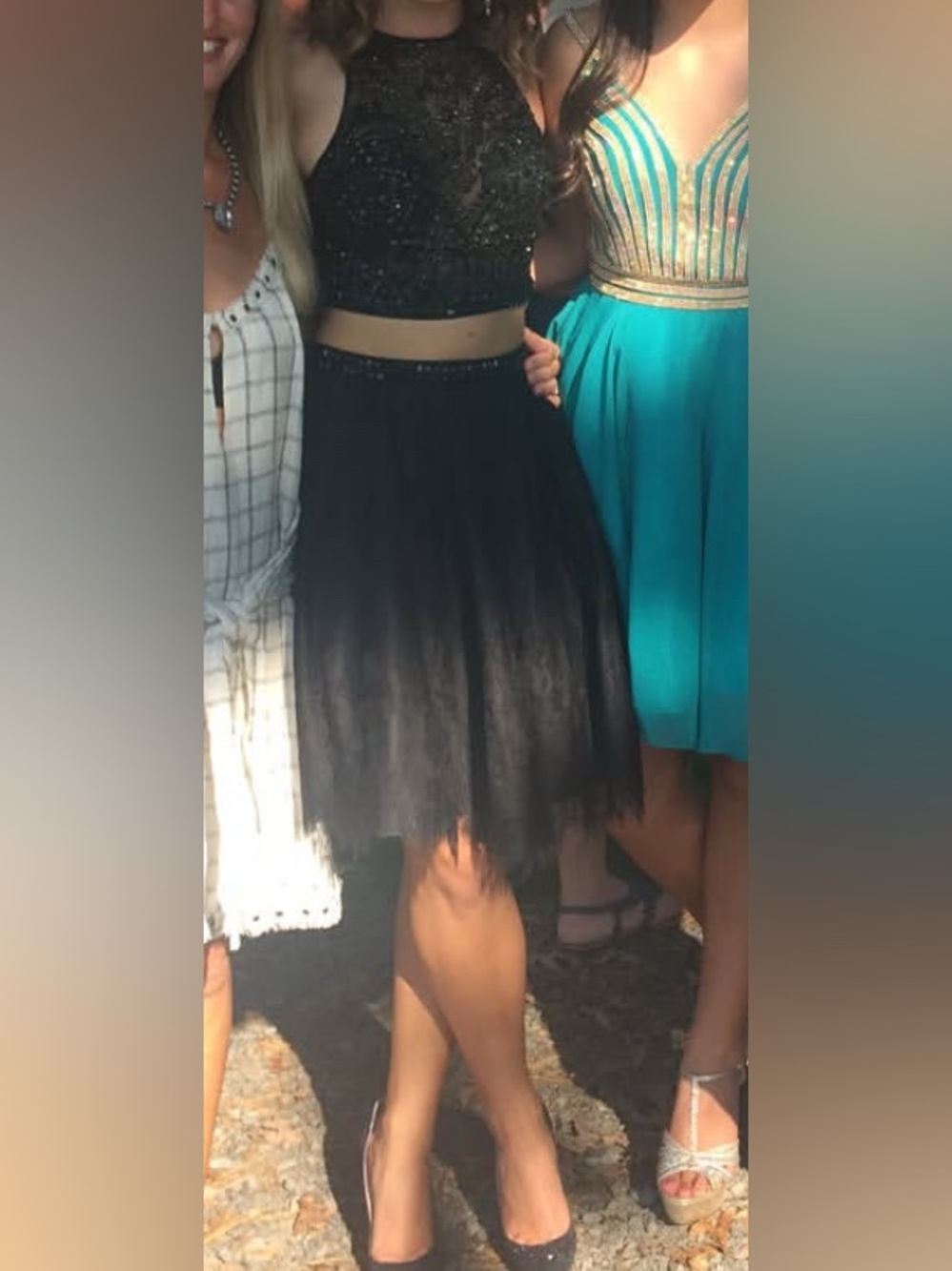 Mori Lee Black Beaded Two-Piece Homecoming Dress